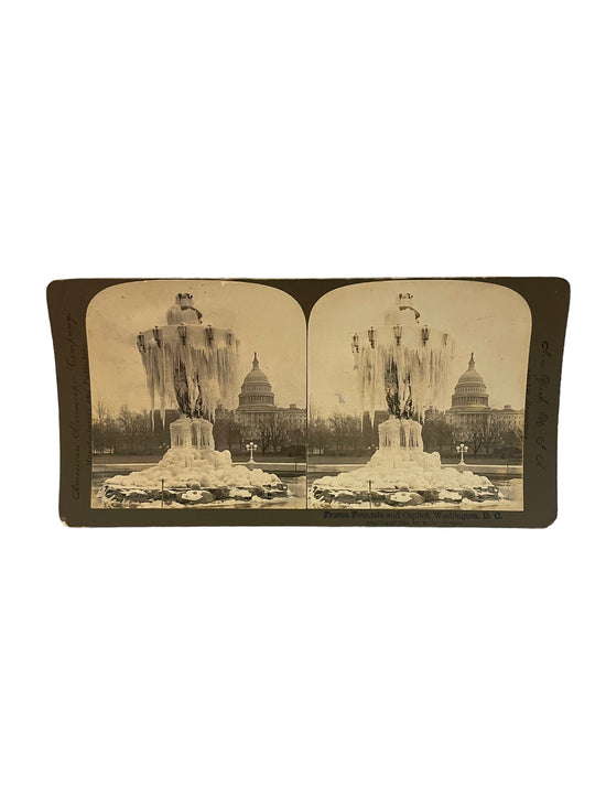 Stereoscope Card- Frozen Fountain and Capitol, Washington DC