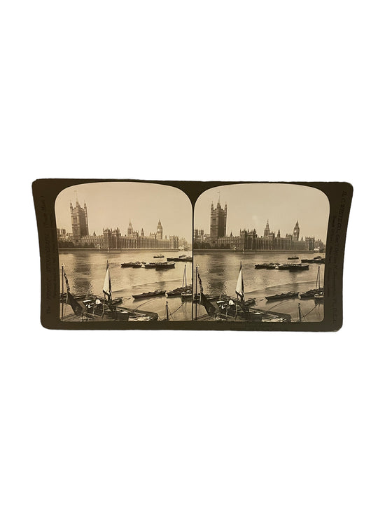 Stereoscope Card- The Houses of Parliament from Across the Thames, London, England