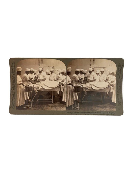 Stereoscope Card- Expert Surgeons Operation on a Wounded Soldier in Kojimachi Hospital, Tokyo, Japan