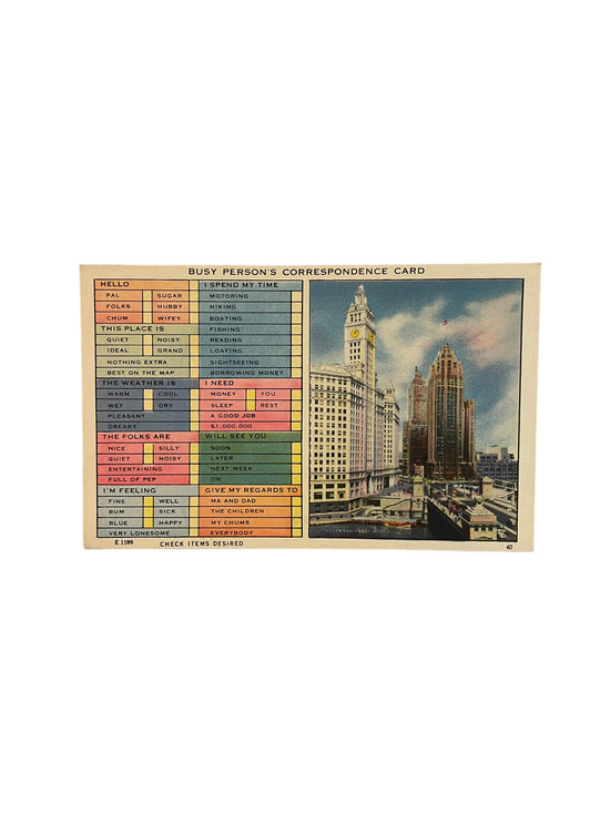 Vintage Postcard- Busy Person&