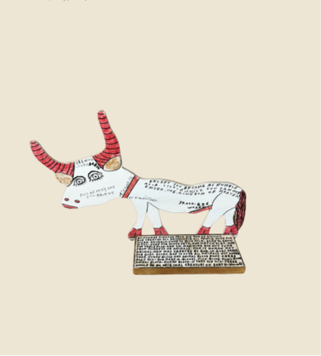 Howard Finster -Little Brain, Big Head Ox, 1996